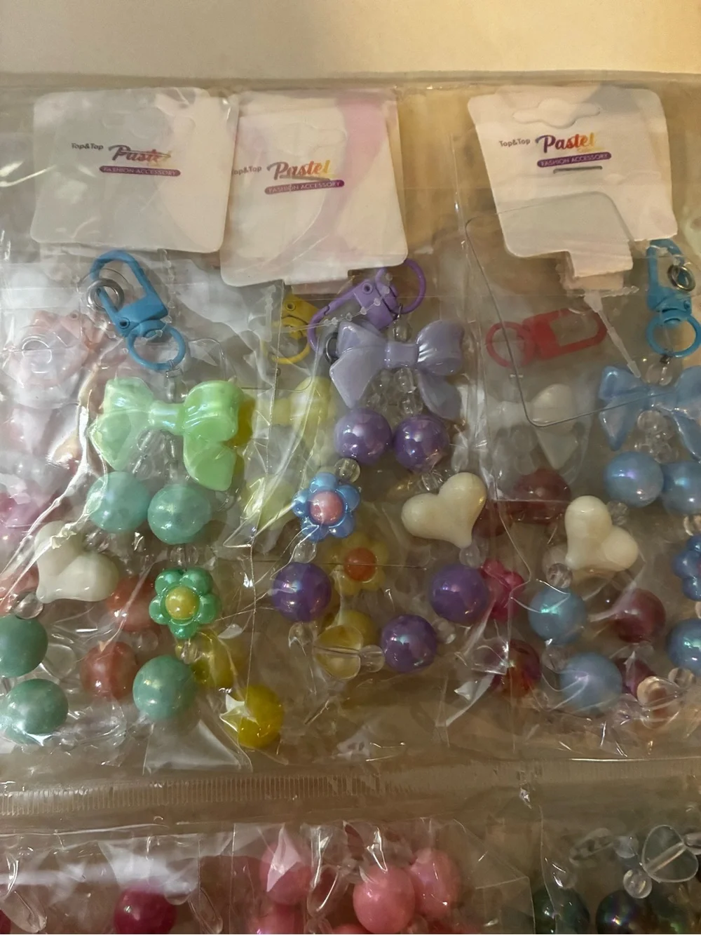 12- Cell phone charms wristlet Bow & beads Charm - Pastel Assorted Colors